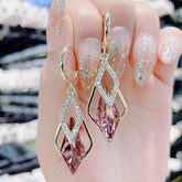 Premium Rhombus Wine Crystal Earrings